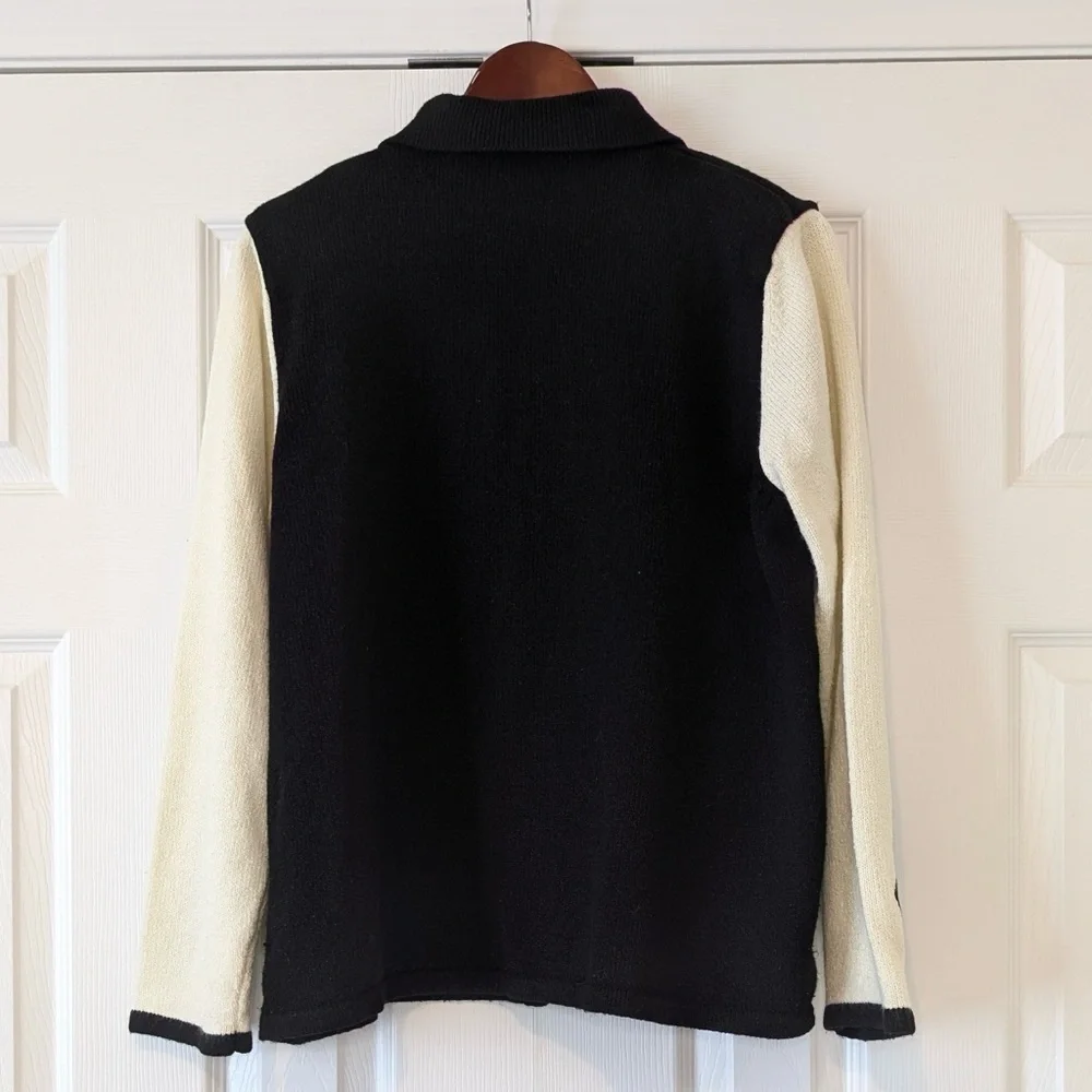 90s Vintage Tanjay Cat Grandma Sweater Size XL Heart Shaped Zipper Black & White - Picture 2 of 16